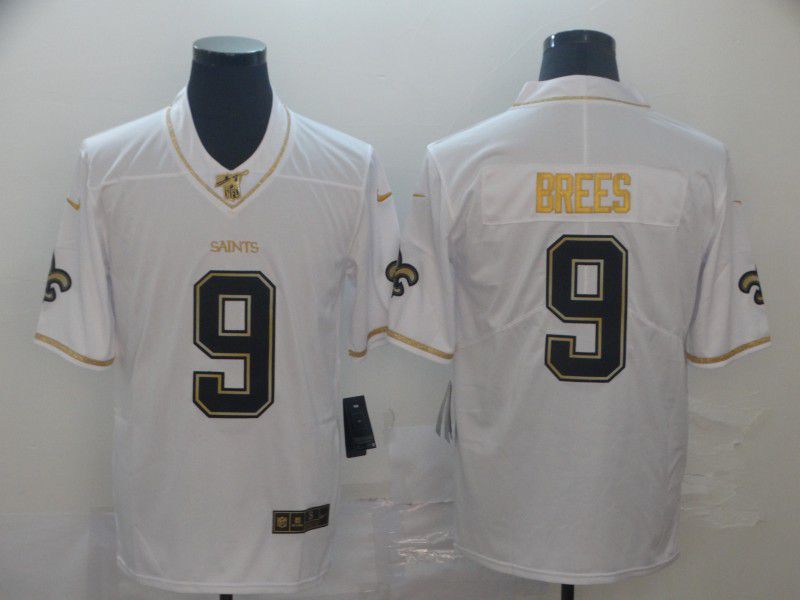 Men New Orleans Saints #9 Brees White Retro gold character Nike NFL Jerseys